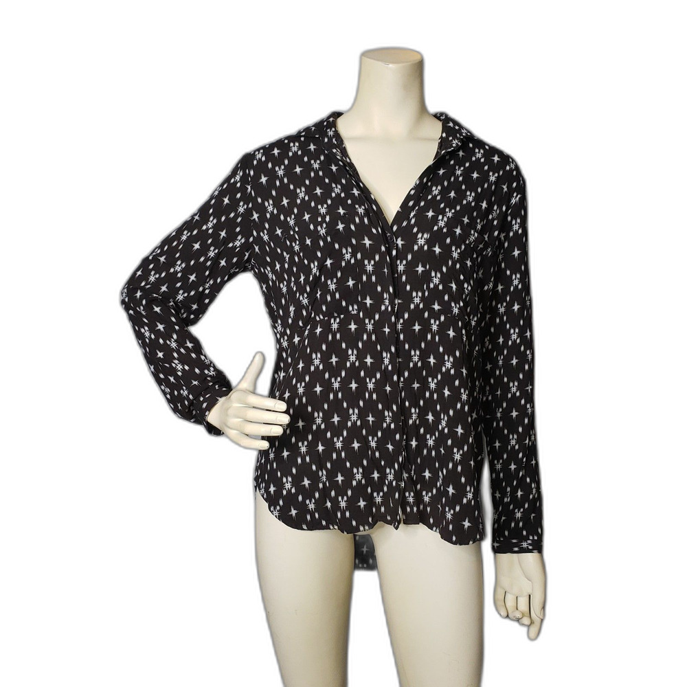 Cloth & Stone Black White Button Up Long Sleeve Shirt Blouse Womens Size Medium